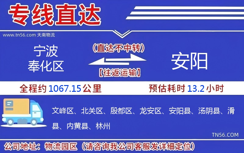 宁波奉化区到安阳物流公司