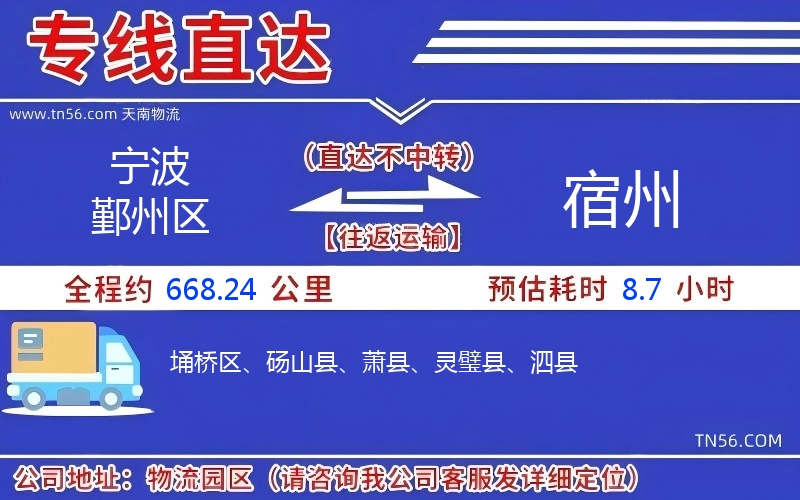 宁波鄞州区到宿州物流公司