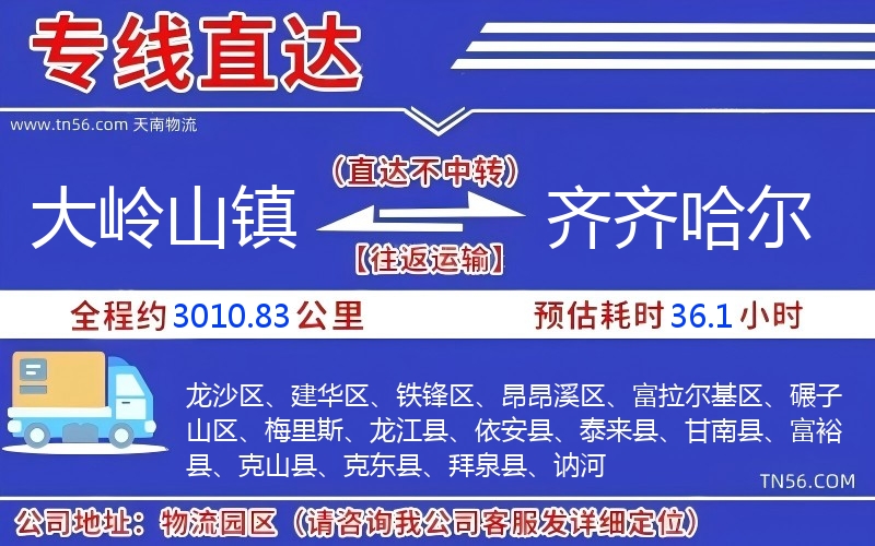 大岭山镇到齐齐哈尔物流公司